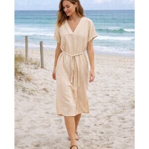 Magaschoni Cream Gauze Midi Dress Medium